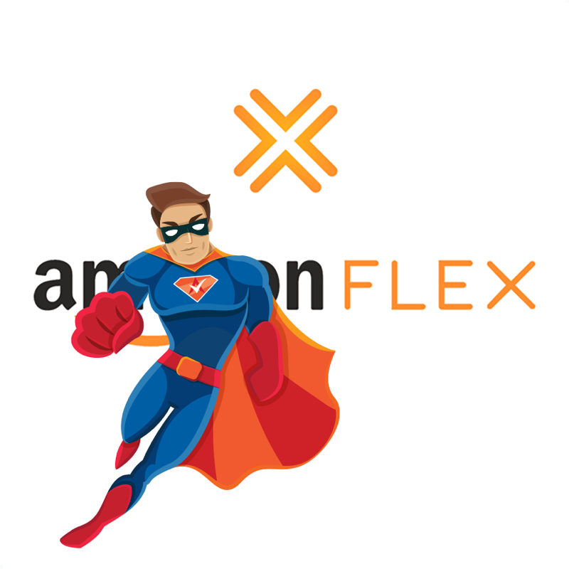 Activation Hero superhero with Amazon Flex branding, ready to help deactivated Amazon Flex drivers and gig workers