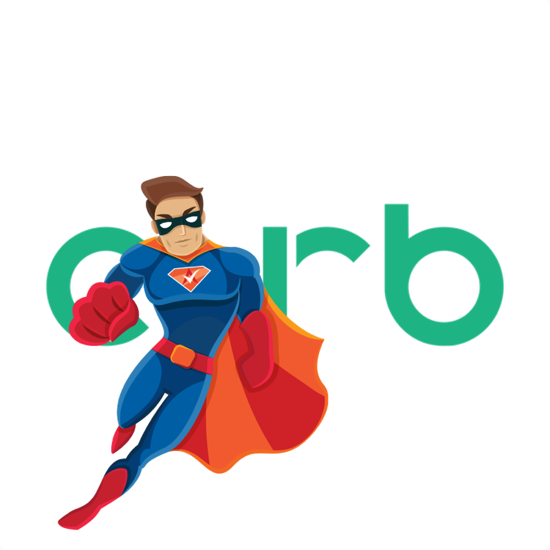 Activation Hero superhero with Curb branding, ready to help deactivated Curb drivers and gig workers