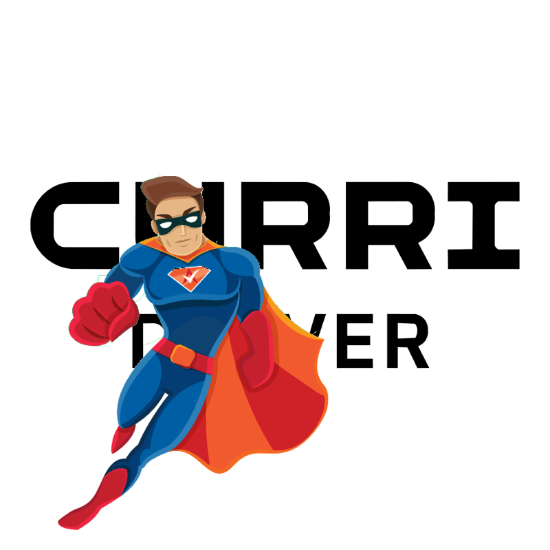 Activation Hero superhero with Curri branding, ready to help deactivated Curri drivers and gig workers