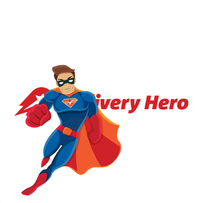 Activation Hero superhero with Delivery Hero branding, ready to help deactivated Delivery Hero drivers and gig workers