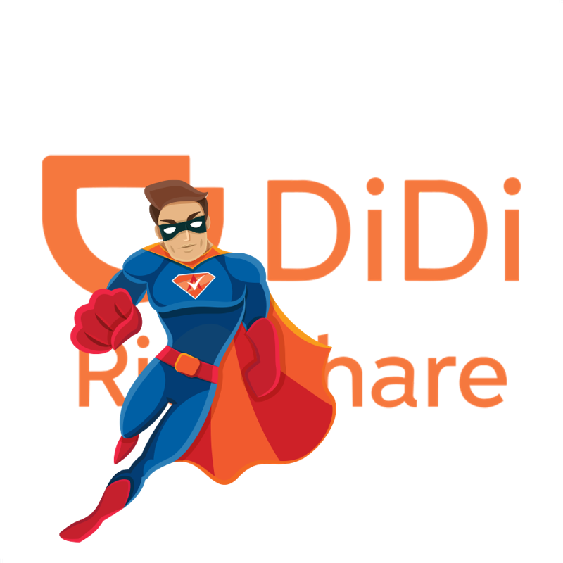 Activation Hero superhero with DiDi Rideshare branding, ready to help deactivated DiDi Rideshare drivers and gig workers