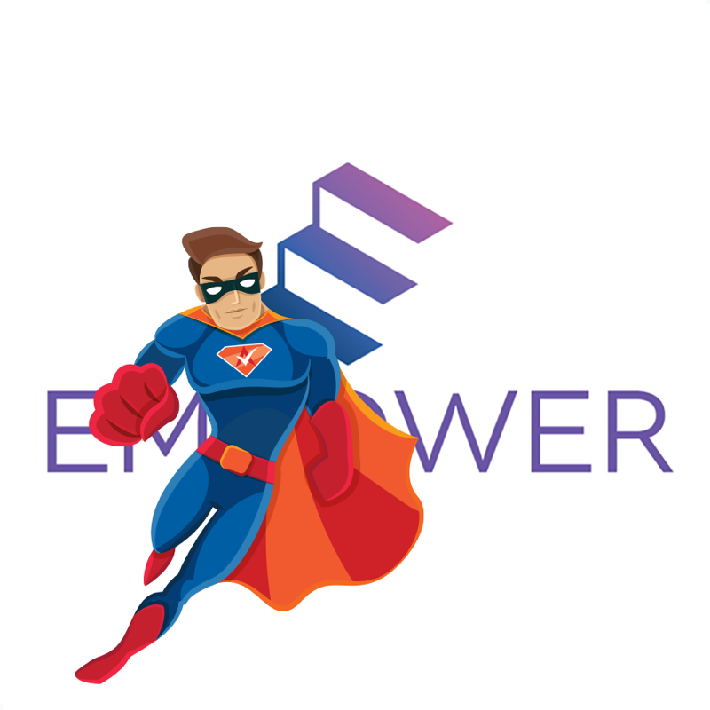 Activation Hero superhero with Empower branding, ready to help deactivated Empower drivers and gig workers