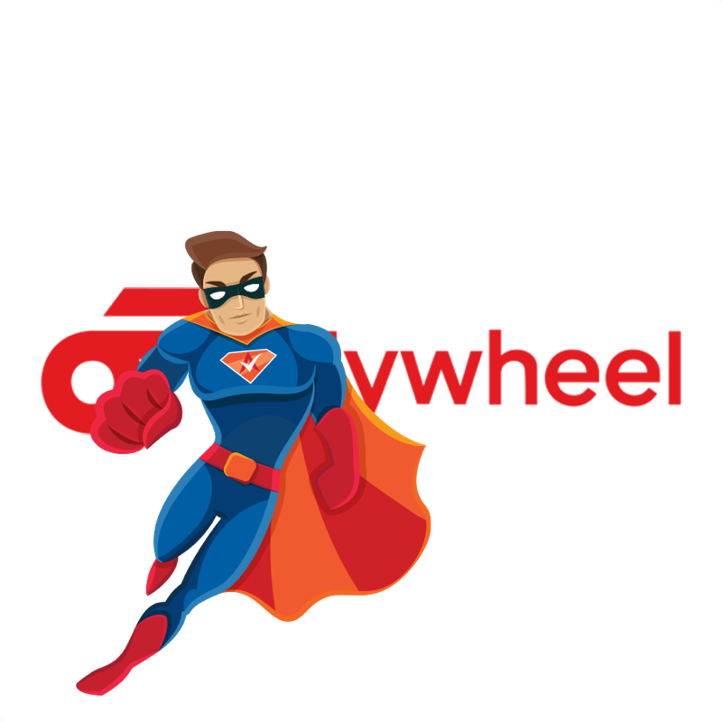 Activation Hero superhero with Flywheel branding, ready to help deactivated Flywheel drivers and gig workers