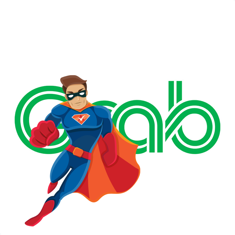 Activation Hero superhero with Grab branding, ready to help deactivated Grab drivers and gig workers