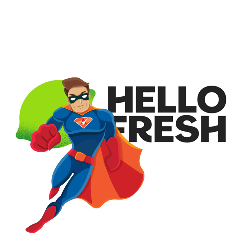 Activation Hero superhero with HelloFresh branding, ready to help deactivated HelloFresh drivers and gig workers