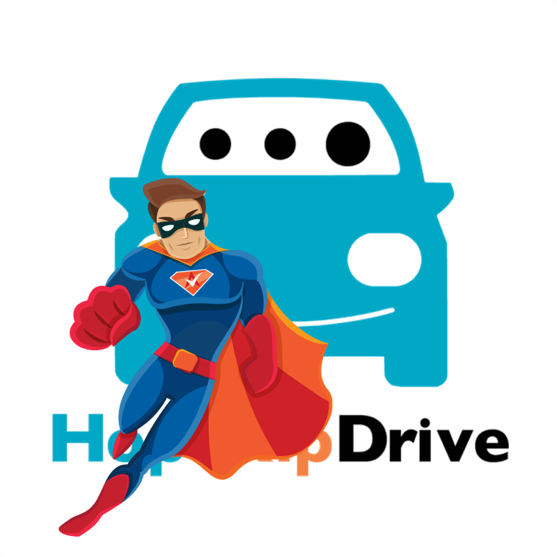 Activation Hero superhero with HopSkipDrive branding, ready to help deactivated HopSkipDrive drivers and gig workers
