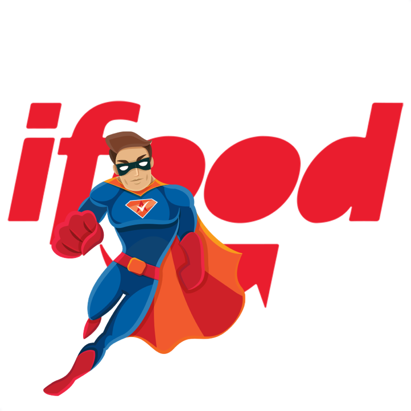 Activation Hero superhero with iFood branding, ready to help deactivated iFood drivers and gig workers