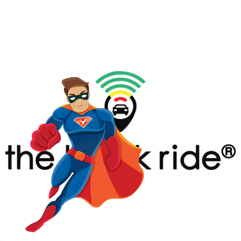 Activation Hero superhero with The Black Ride branding, ready to help deactivated The Black Ride drivers and gig workers