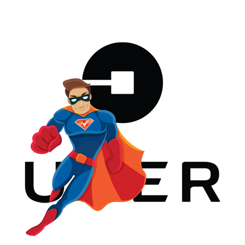 Activation Hero superhero with Uber branding, ready to help deactivated Uber drivers and gig workers