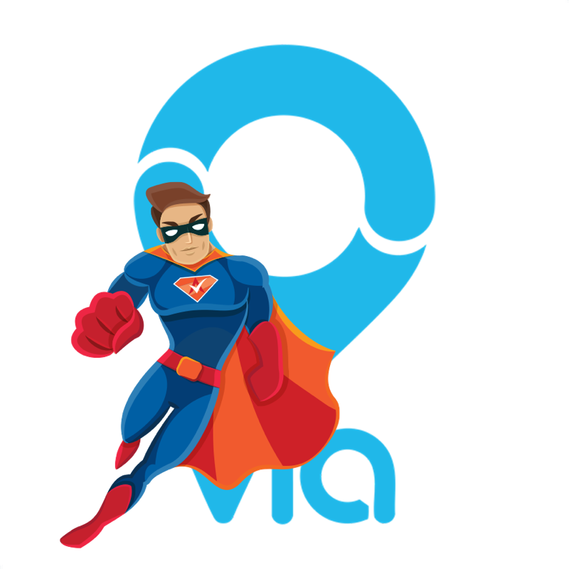 Activation Hero superhero with Via branding, ready to help deactivated Via drivers and gig workers