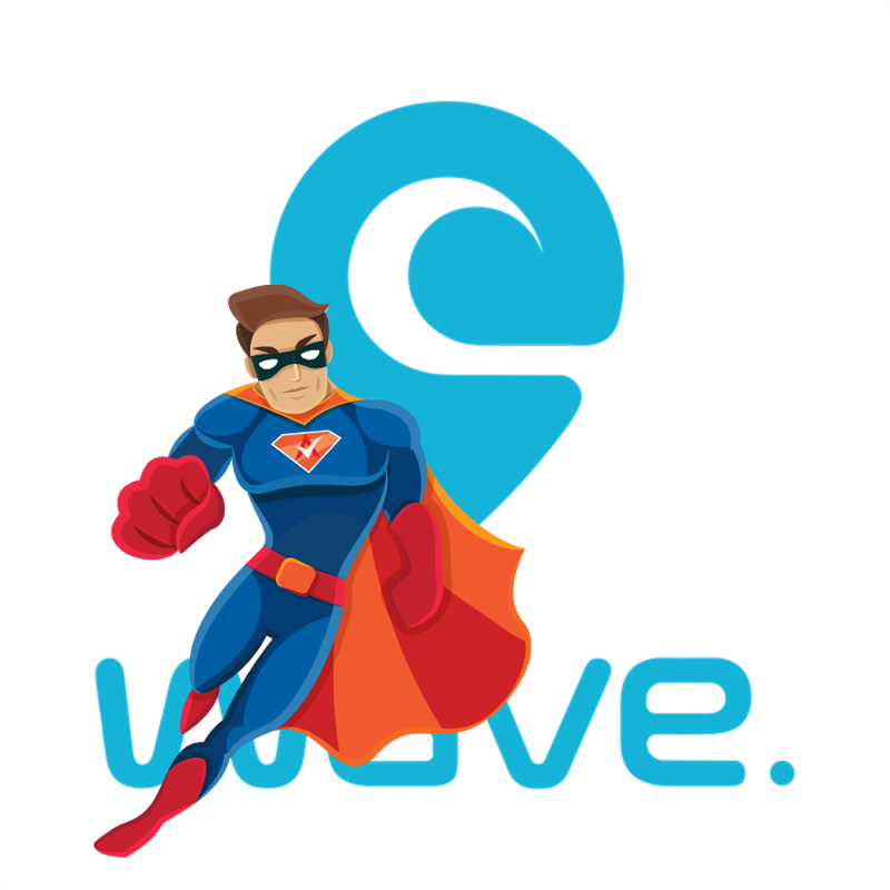 Activation Hero superhero with Wave branding, ready to help deactivated Wave drivers and gig workers